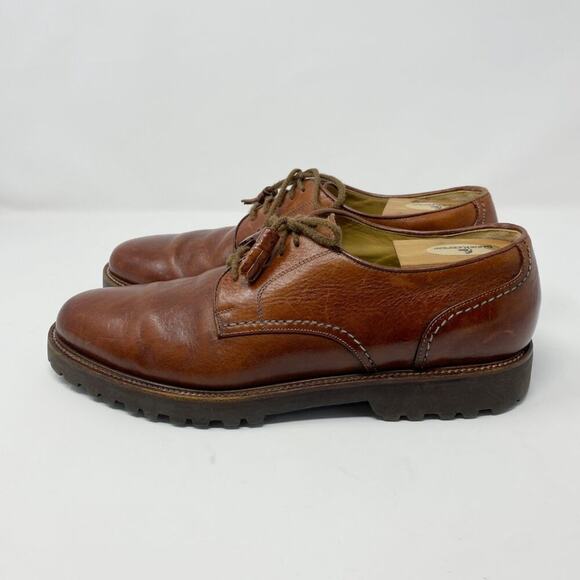Faconnable Cognac Brown Leather Oxfords Men's Size 10.5 Lace Up Vibram Lug Sole - Picture 4 of 11